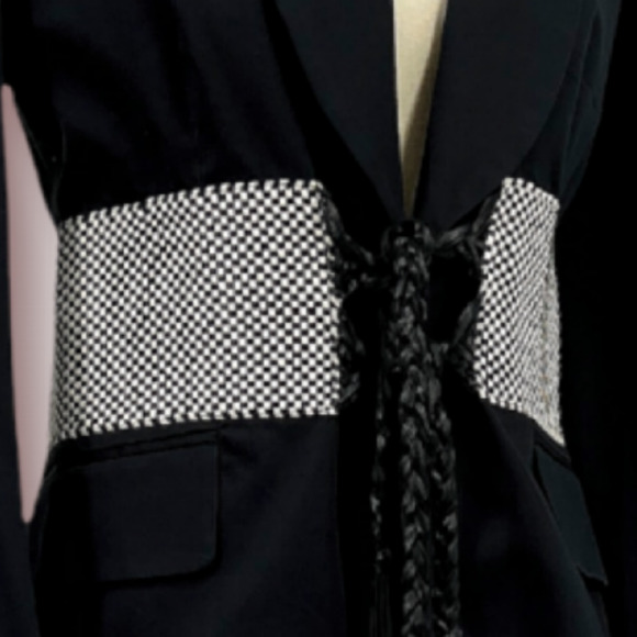 Voyage Italian Black White Geometric Woven Fringe Blazer US 8 IT 44 Designer - Picture 4 of 12